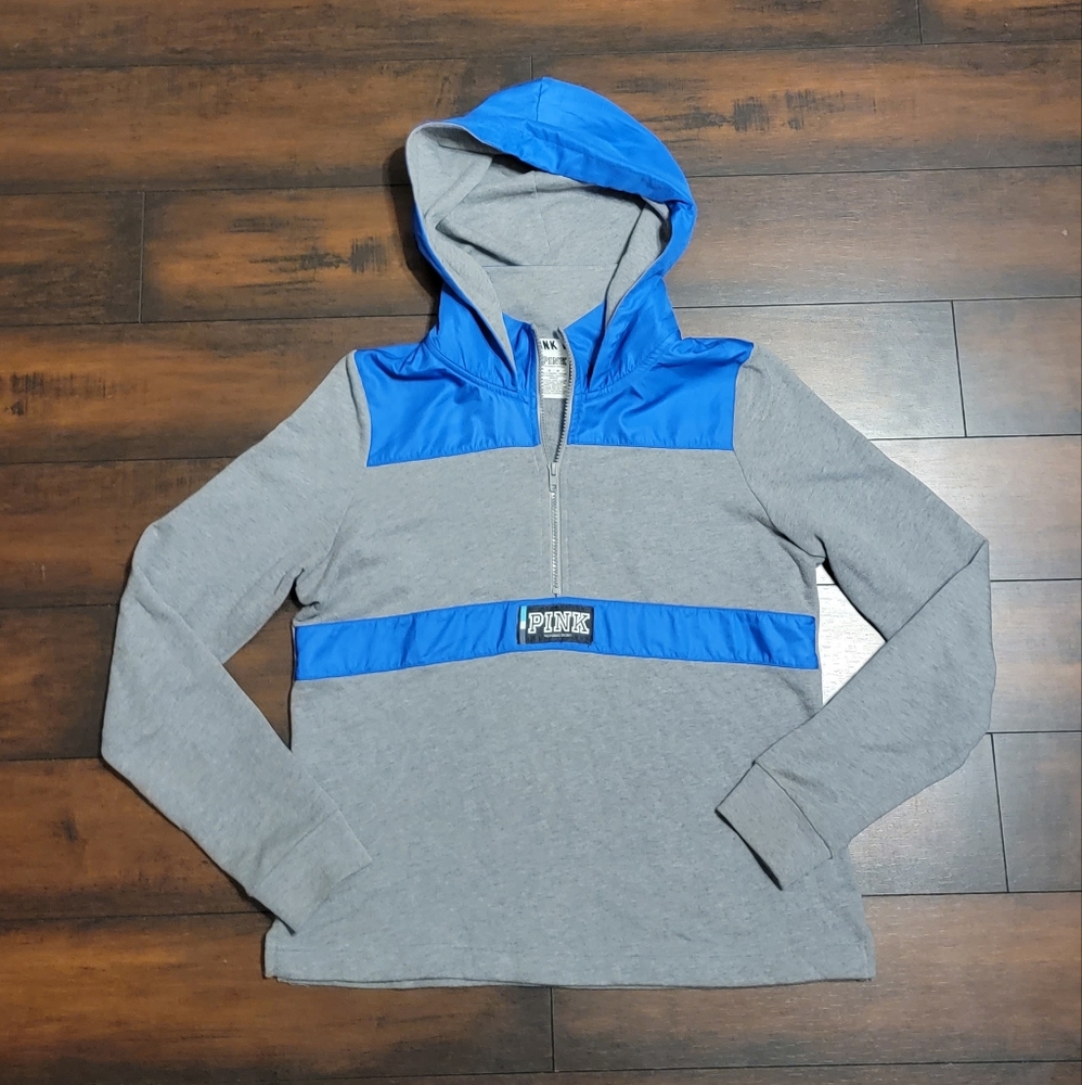 Victoria's Secret PINK Grey And Blue Half Zip Pullover Hoodie Jacket